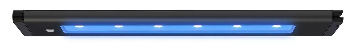 closeup product shot of a 12" strip style led light with several blue diodes