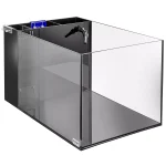 An empty marketing photo of a 20 gallon peninsula style glass aquarium tank with a rear filtration chamber.